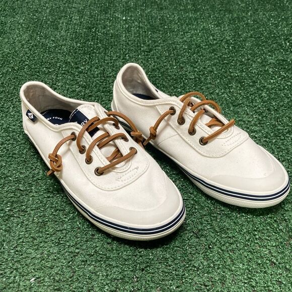 Sperry White and Brown Boat Shoes women’s 5.5 (OKPM-07-100) - Picture 1 of 12